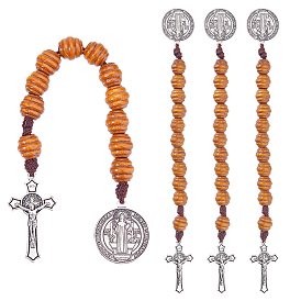 4шт. деревянные бусины для подвесного декора, Декоративный кулон в виде святого Бенедикта и креста.