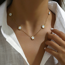 Элегантные ожерелья из нержавеющей стали с ракушками и цветочными звеньями для женщин, золотые