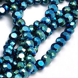 Стеклянные бусины с гальваническим покрытием , полное покрытие, граненые, плоско-круглые, 4x3 мм, отверстие : 1 мм