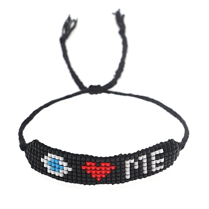 Miyuki Seed Braided Bead Bracelet, Word Love Me Eye Friendship Bracelet for Women