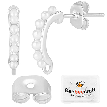 10 pièces de boucles d'oreilles en laiton, avec boucle et imitation perle, avec écrous à oreille à friction en laiton