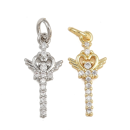 Латунные микропаве прозрачные подвески с фианитом, сердечко волшебная палочка талисман, с целью перехода в кольце, стойки покрытие, долговечный, без свинца и без кадмия