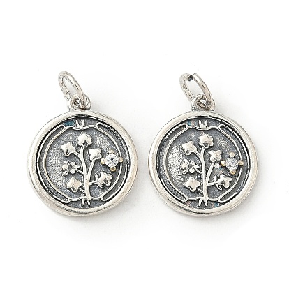 Латунные микро проложить кубического циркония подвески, плоский круглый с цветными чарами, без свинца и без кадмия, стойки покрытие, долговечный, с целью перехода в кольце