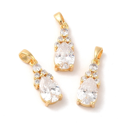 Brass Micro Pave Cubic Zirconia Pendants, Teardrop