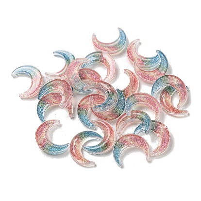 Luminous Transparent Resin Decoden Cabochons, Glow in the Dark Crescent Moon with Glitter Powder