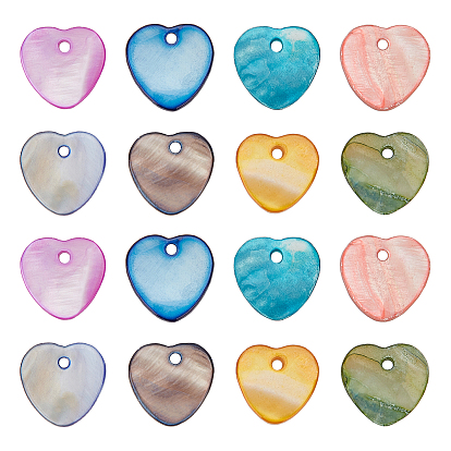 160Pcs 8 Colors Natural Freshwater Shell Charms, Dyed, Heart
