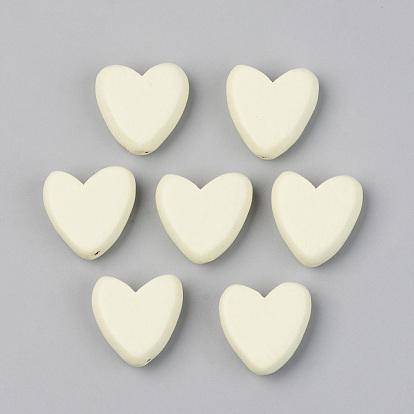 Painted Natural Wood Beads, Lead Free, Heart