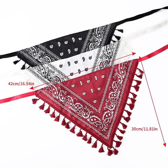 Printed Triangular Head Scarf, Boho Style Head Band with Tassel Elegant Hair Accessories