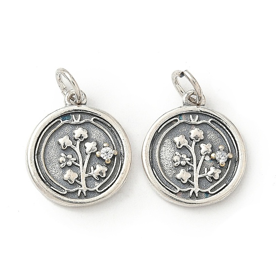 Латунные микро проложить кубического циркония подвески, плоский круглый с цветными чарами, без свинца и без кадмия, стойки покрытие, долговечный, с целью перехода в кольце