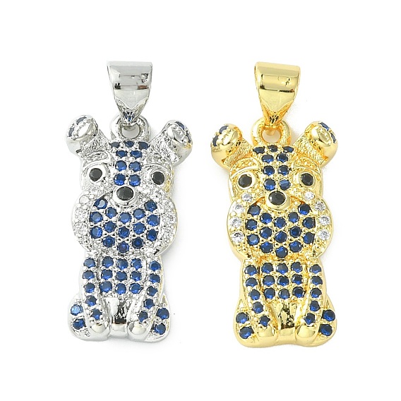 Brass Micro Pave Cubic Zirconia Pendants, Dog Charm