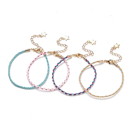 Cotton Braided Cord Bracelets, with Golden Plated 304 Stainless Steel Star Charms and Lobster Claw Clasps