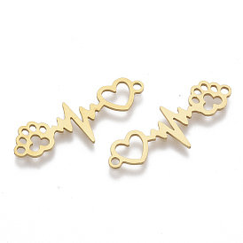 201 Stainless Steel Links Connectors, Laser Cut Links, Heartbeat with Paw Print