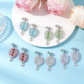 304 серьги-гвоздики из нержавеющей стали с ограненными биконусными стеклянными бусинами, с тибетским типом сплава сердца, старинное серебро и серебро