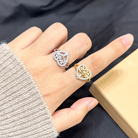 Полые регулируемые латунные кольца-манжеты с микропаве из прозрачного кубического циркония для женщин., древо жизни