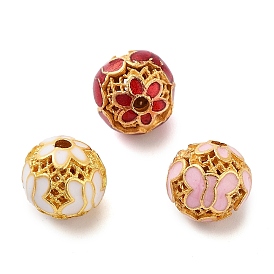 Alloy Enamel Beads, Round with Butterfly, Golden