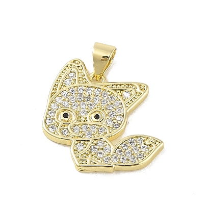 Brass Micro Pave Cubic Zirconia Pendants, Cadmium Free & Nickel Free & Lead Free, Real 18K Gold Plated, Fox