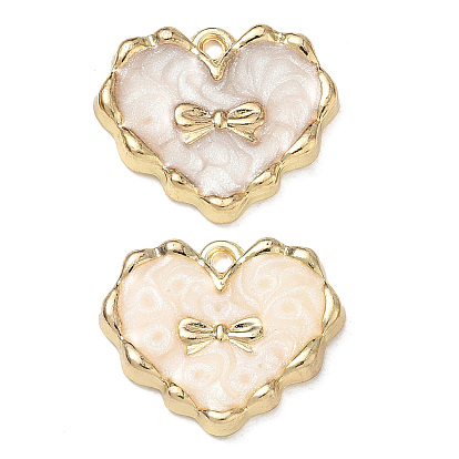 Colgantes de la aleación del esmalte, corazón con dijes de lazo, la luz de oro