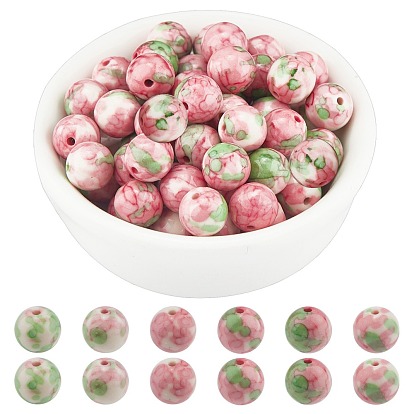 Synthetic Ocean White Jade(Rain Flower Stone) Beads Strands, Dyed, Round