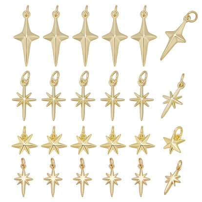 24 шт 4 стили латунные подвески, с прыжковых колец, звезда