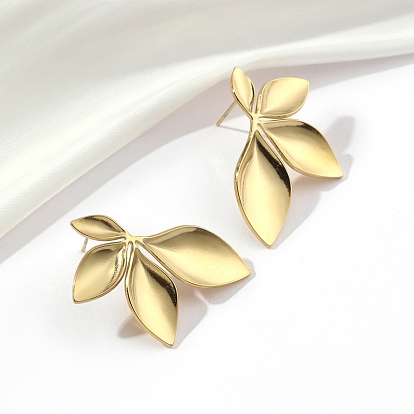 201 Stainless Steel Leaf Stud Earrings, with 304 Stainless Steel Pins