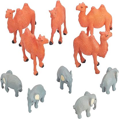 10Pcs 2 Style PVC Animal Doll Decoration, 3D Elephant & Camel Plastic Home Ornaments, for Home & Microlandscape Ornaments