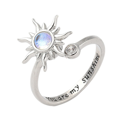 Вращающиеся манжеты из латуни с микропаве из кубического циркония для женщин, солнце, cmолой, Кольцо-спиннер для успокоения беспокойства, медитации