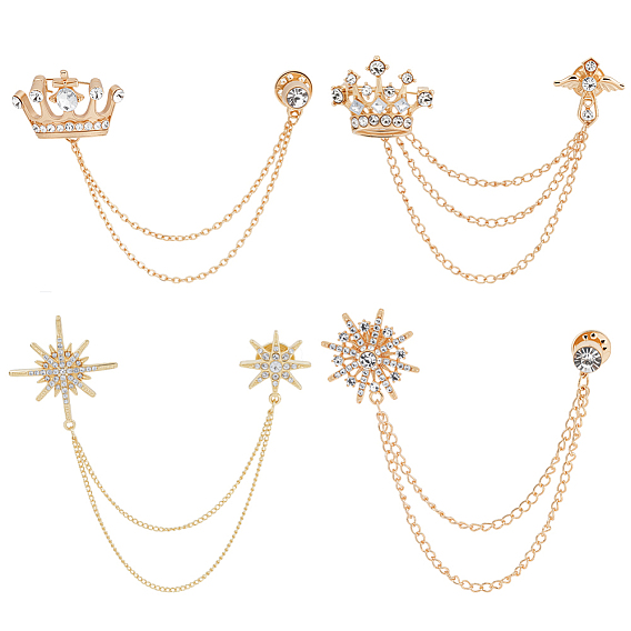 4 шт. 4 стили брошь-цепочка в виде короны и звезды со стразами, значок из цинкового сплава для рюкзака