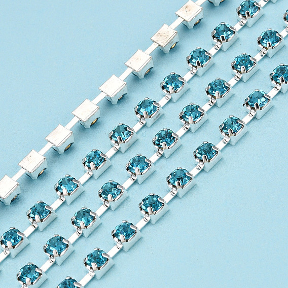 Цепочки из посеребренной латуни со стразами и стразами, горный хрусталь чашка цепи, без кадмия и без свинца, пайки, с катушкой