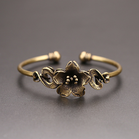 Латунь манжеты браслеты, браслеты с крутящим моментом для женщин, цветок