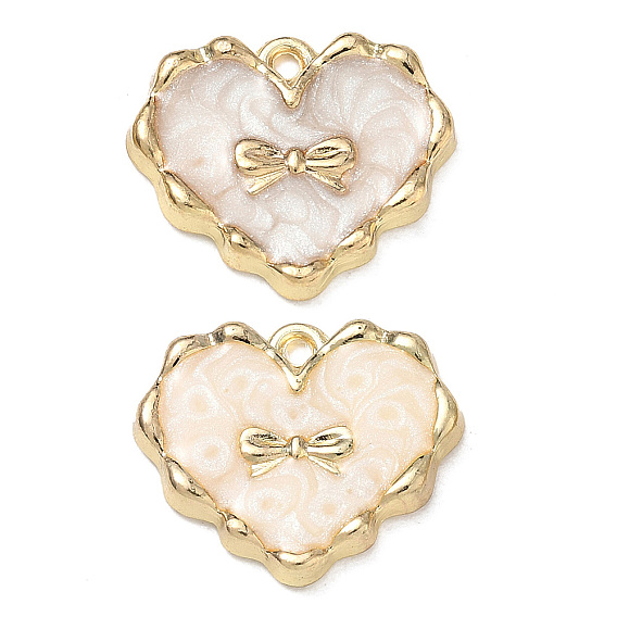 Colgantes de la aleación del esmalte, corazón con dijes de lazo, la luz de oro
