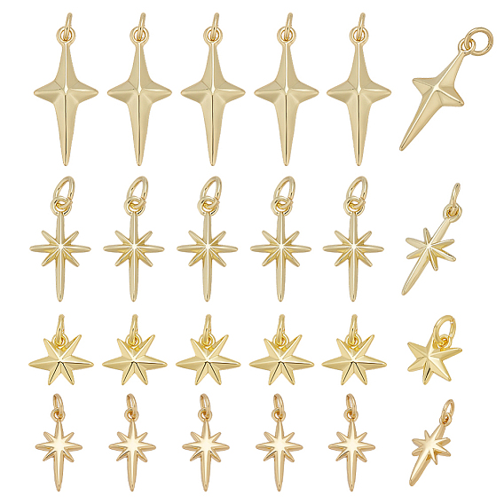 24 шт 4 стили латунные подвески, с прыжковых колец, звезда