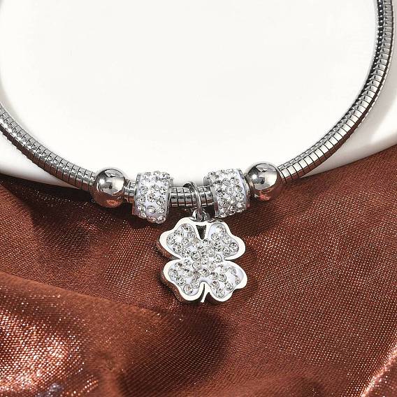 304 Браслеты с подвесками из нержавеющей стали для женщин, клевер, с 201 бисера из нержавеющей стали и полимерной глины горный хрусталь