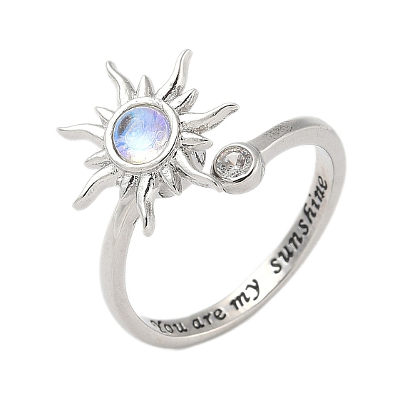 Вращающиеся манжеты из латуни с микропаве из кубического циркония для женщин, солнце, cmолой, Кольцо-спиннер для успокоения беспокойства, медитации