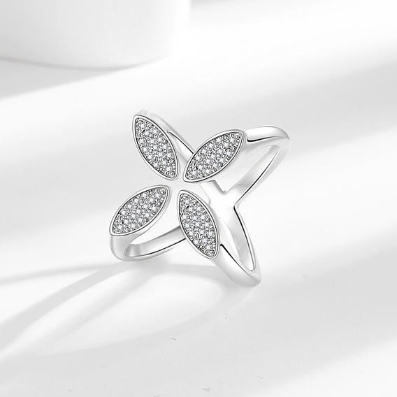 Латунные микро проложить манжеты кольца кубического циркония, клевер, без кадмия, без никеля и без свинца