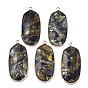 Assembled Synthetic Pyrite and Kyanite/Cyanite/Disthene Pendants, with Brass Edge and Loop, Oval