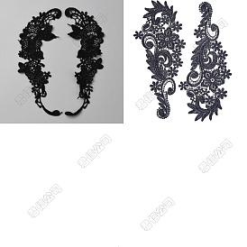 4 Pairs 2 Style Polyester & Nylon Embroidery Flower Lace Appliques, Sew on Ornament Accessories