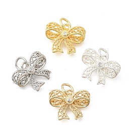 Латунные микропаве прозрачные подвески с фианитом, подвески-бантики полые, стойки покрытие, долговечный, без свинца и без кадмия