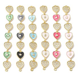 Латунные микро-паве из прозрачных кубических цирконий 7 подвески-сердечки, с эмалью, без свинца и без кадмия, стойки покрытие, долговечный, реальный 18 k позолоченный