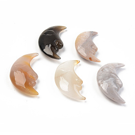 Natural Agate Beads, No Hole/Undrilled, Moon