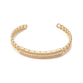 Rack Plating Brass Micro Pave Cubic Zirconia Cuff Bangle, Long-Lasting Plated Curb Chains Bangles, Cadmium Free & Lead Free