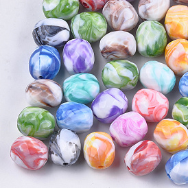 Акриловые бусины, Стиль имитация драгоценных камней, два тона, граненые, овальные