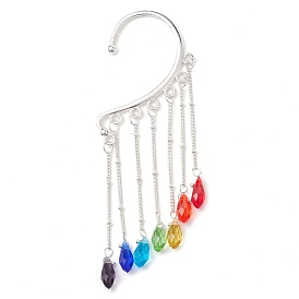 Alloy Cuff Earring, with Glass, Teardrop