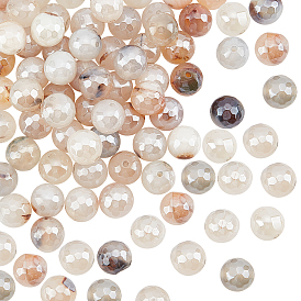 2 Strands Natural Agate Beads Strands, Pearl Luster Plated, Faceted, Round