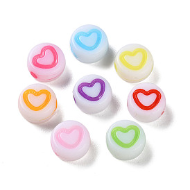 Opaque Acrylic Beads, Craft Style, Flat Round with Heart