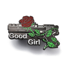 Good Girl Rose Flower Gun Shaped Alloy Enamel Pin Brooch for Backpack Clothes