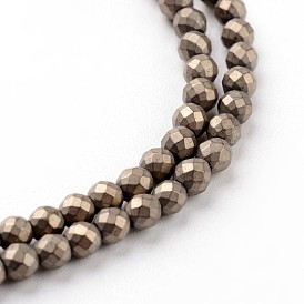 PVD Vacuum Plating Non-magnetic Synthetic Hematite Beads Strands, Beads Strands, Frosted, Faceted, Round