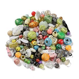 Opaque Acrylic Beads, Metal Enlaced, Mixed Shapes