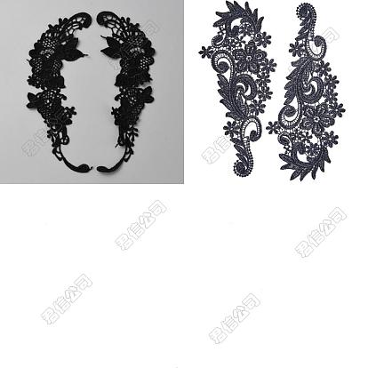 4 Pairs 2 Style Polyester & Nylon Embroidery Flower Lace Appliques, Sew on Ornament Accessories