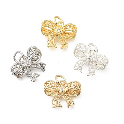 Латунные микропаве прозрачные подвески с фианитом, подвески-бантики полые, стойки покрытие, долговечный, без свинца и без кадмия