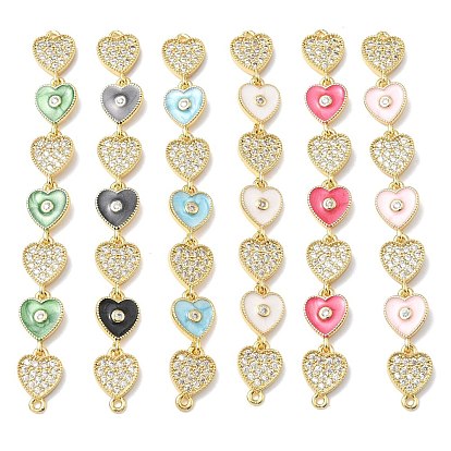 Латунные микро-паве из прозрачных кубических цирконий 7 подвески-сердечки, с эмалью, без свинца и без кадмия, стойки покрытие, долговечный, реальный 18 k позолоченный